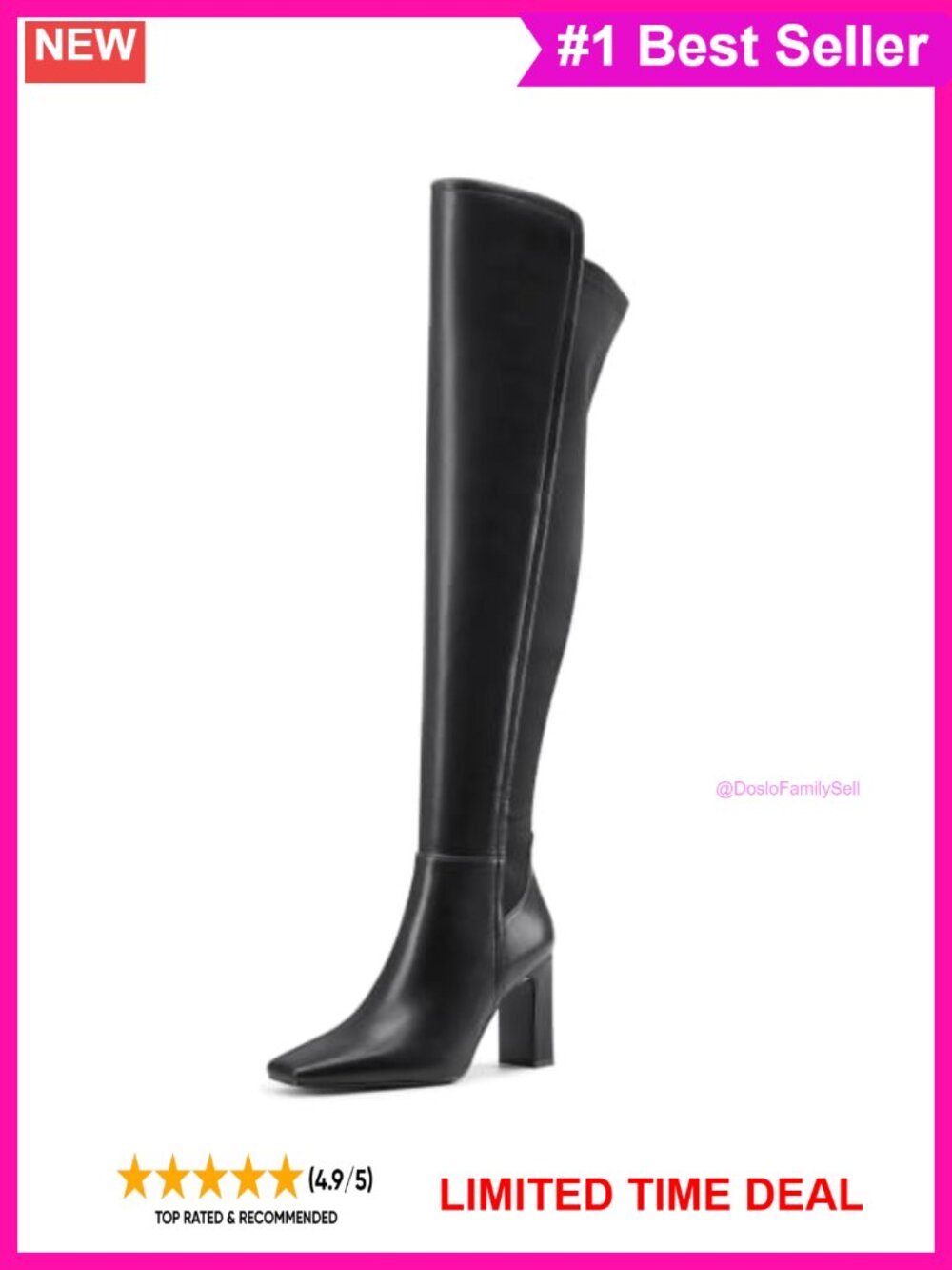 Faux Leather Thigh High Over the Knee Boots Chunky Block Heel Square Toe